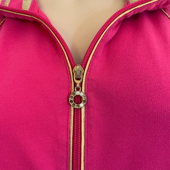Quacker Factory Pink Zip-Up Jacket With Gold Accents Large Long Sleeves - Picture 6 of 14